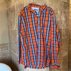 Izod button down plaid shirt orange and blue size xxl
